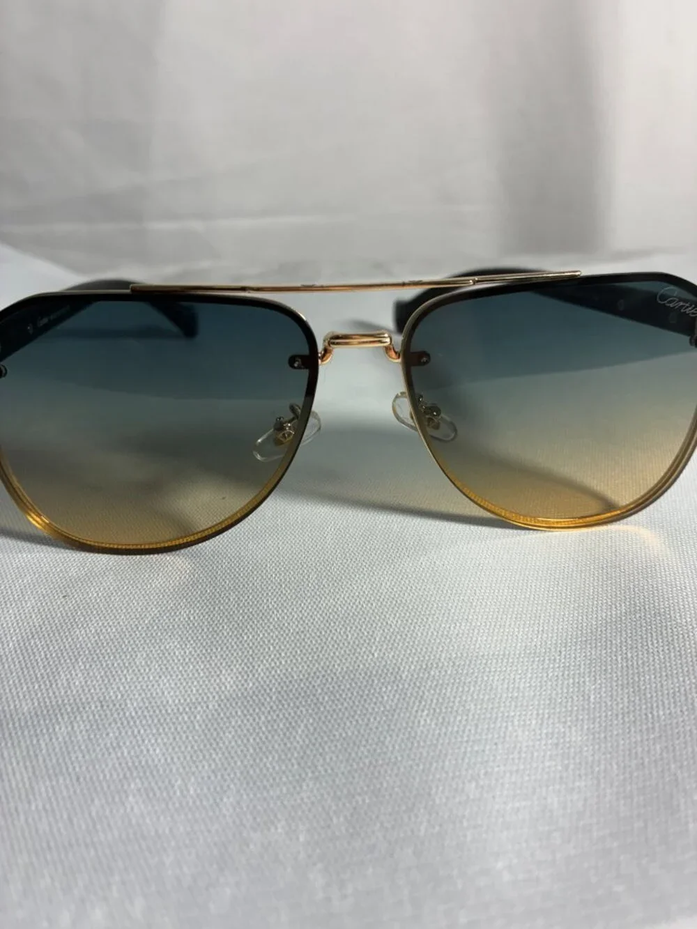 Cartier Santos Style Gold Aviator Sunglasses Gradient Lens Made in Italy